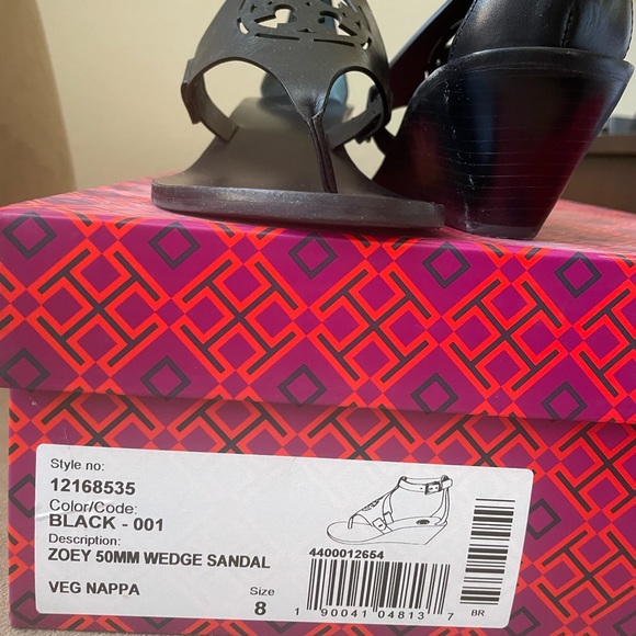 Tory Burch Zoey 50mm Wedge Sandal. Color: Black. Size 8 - Picture 2 of 7